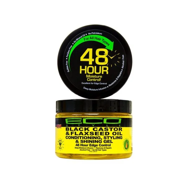 Eco Style Black Castor & Flaxseed Oil Conditioning, Styling and Shining Gel - 48 hour