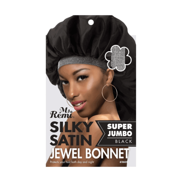 Ms. Remi Silky Satin Jewel Bonnet - Super Jumbo - Black